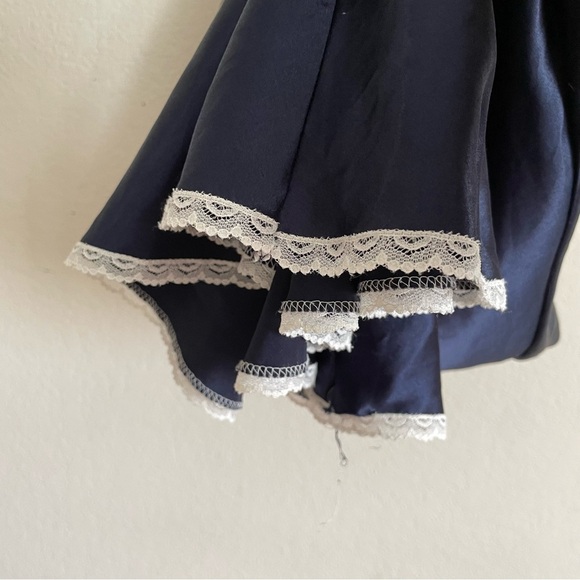 Val Mode lingerie Elegant Navy Blue Lace Trim Slip Dress size L long silky feel - Picture 6 of 11